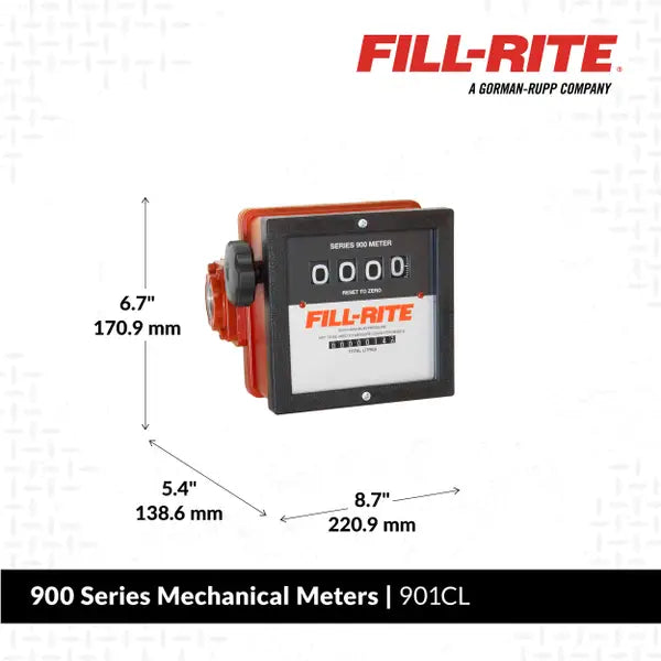 Medidor Fill Rite mecánico de transferencia de combustible de 4 dígitos 23-151 LPM, litros