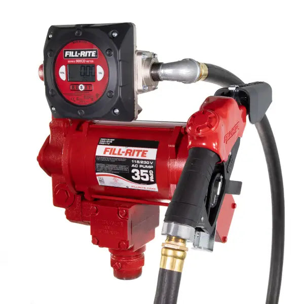Bomba Fill-rite de transferencia de combustible de 115/230 V CA 35 GPM con medidor digital y boquilla