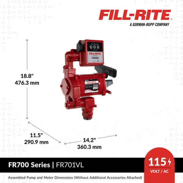 Bomba Fill-rite de transferencia de combustible de 115 V CA 20 GPM con medidor y boquilla