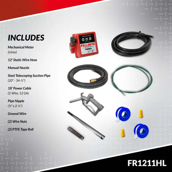 Bomba Fill-rite de transferencia de combustible de 12 V CC 15 GPM con boquilla y medidor