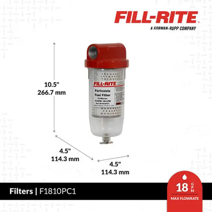 Filtro de partículas de 10 micras, 1" - 12 UNF, 18 GPM, recipiente transparente