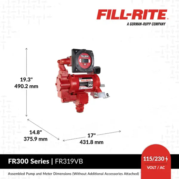 Bomba Fill-rite de transferencia de combustible de 115/230 V CA 35 GPM con medidor digital y boquilla